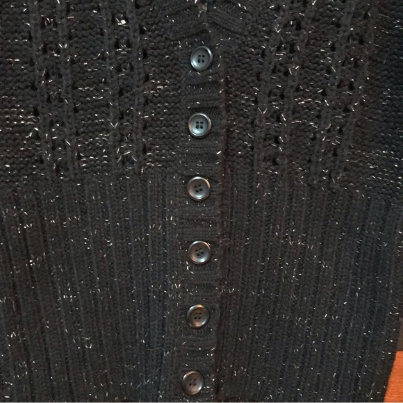 Razzle Dazzle Black and Gold Button Up, 3/4 Sleeve Cropped Knit Sweater, Sz M - Picture 7 of 8